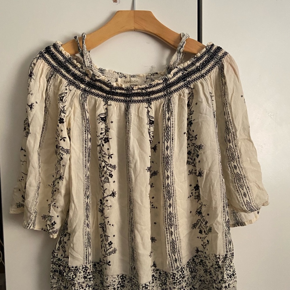 White and blue floral off the shoulder top